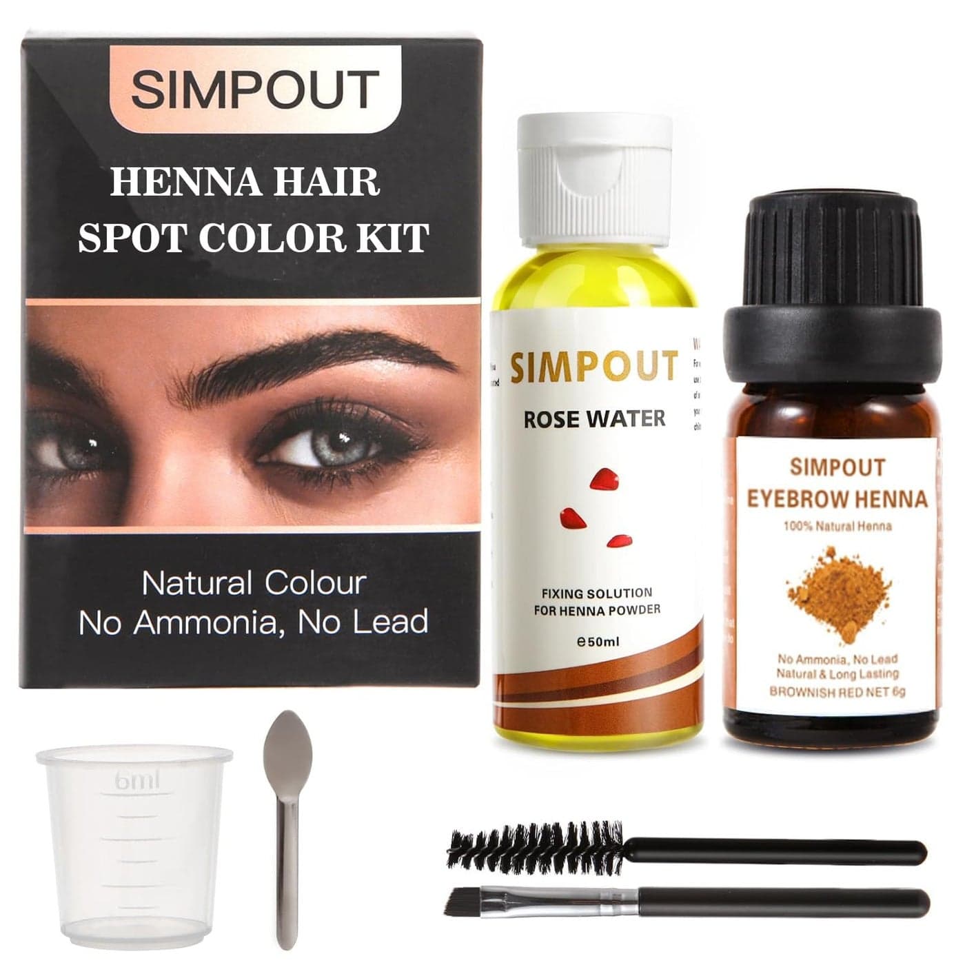 Simpout Henna Hair Powder with Rose Water Natural Henna Hair Spot Color Kit No Ammonia No Lead Water Smudge Proof Cover Grey Hair Brownish Red