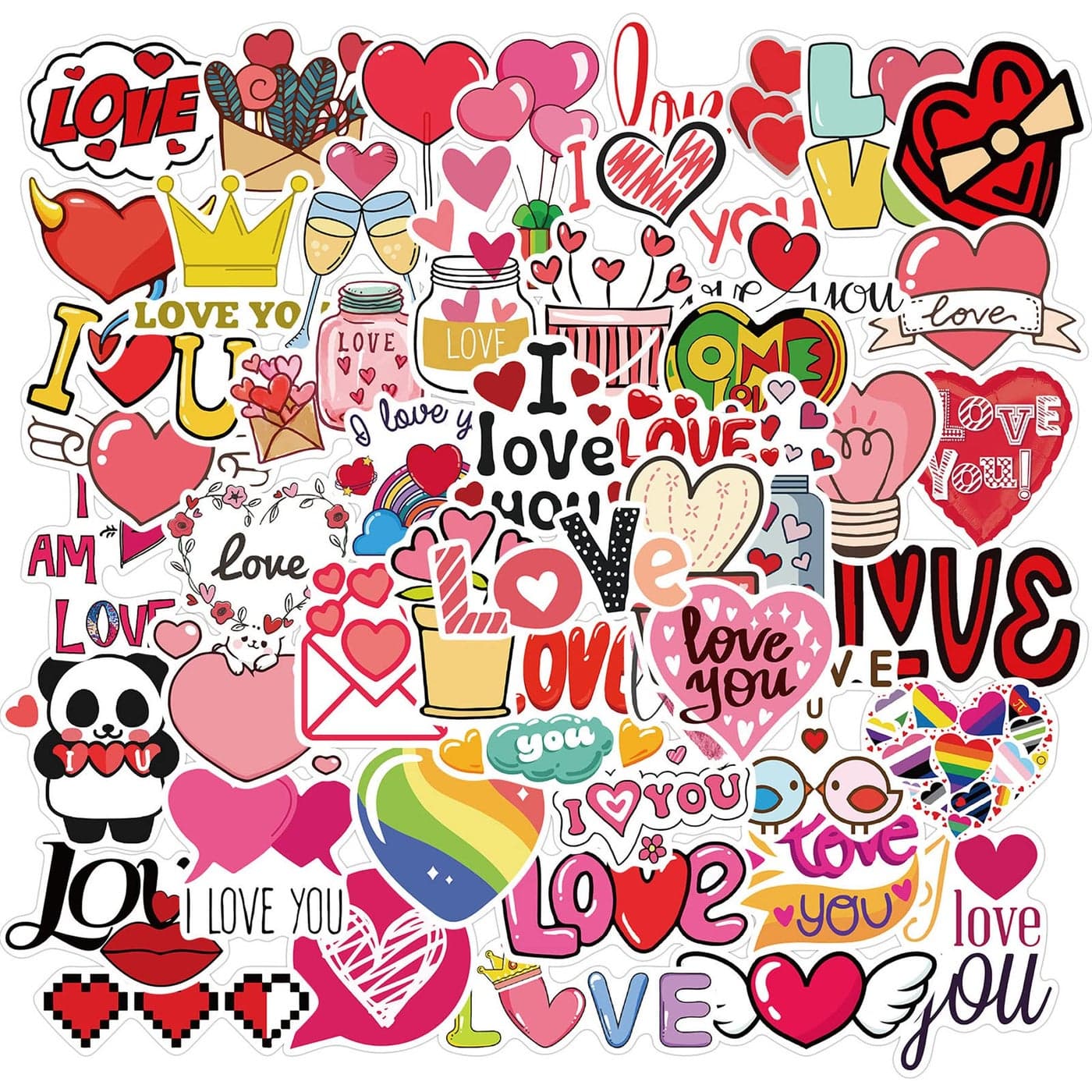 50Pcs Love Stickers Decals Valentines Day Stickers for Couple Girlfriend Boyfriend Waterproof Heart Stickers for Laptop Water Bottle Guitar Scrapbook Phone Case