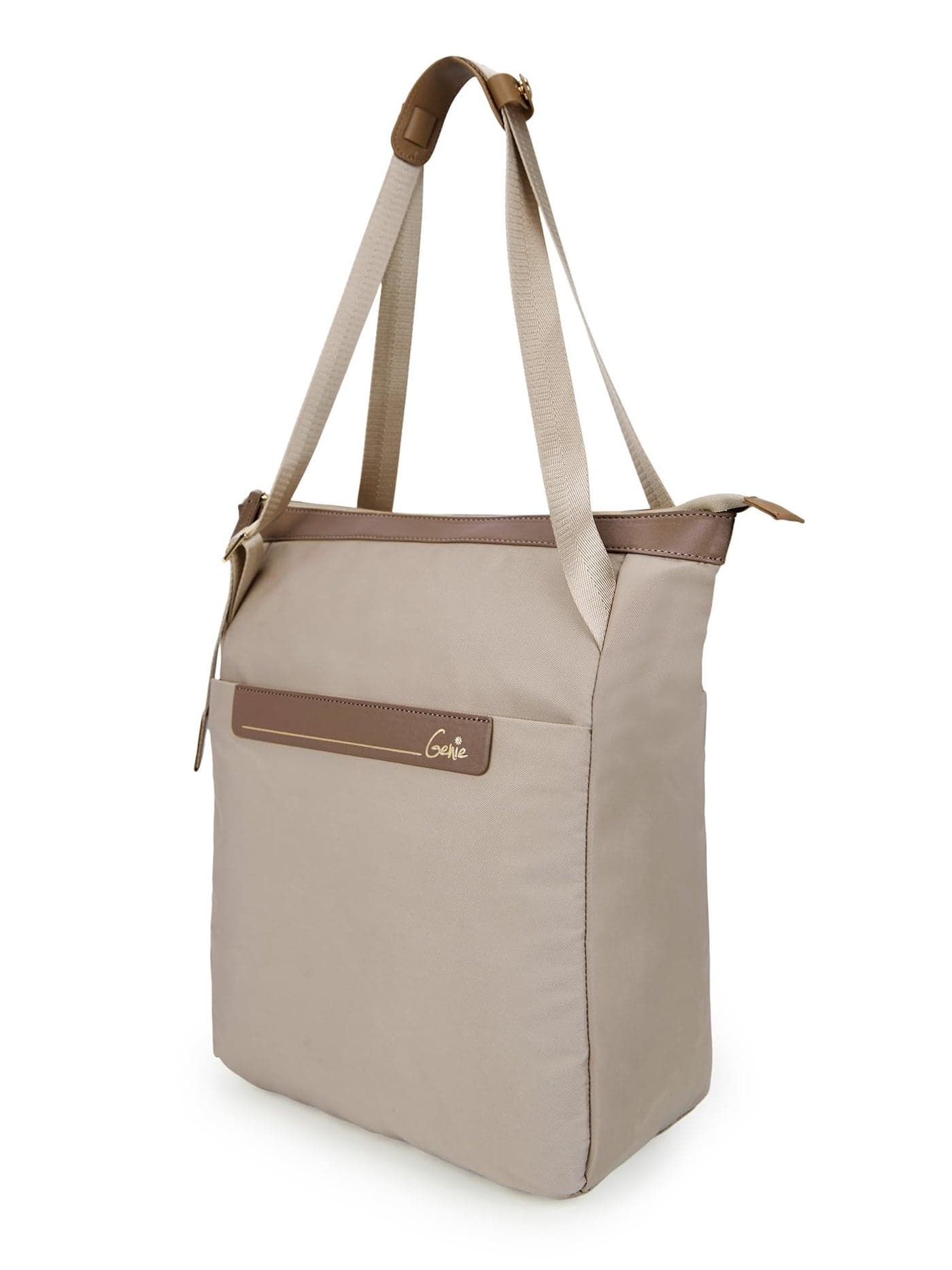 Genie Amber Tote Bag For Girls |14 Inch-15 Litres With One Compartment, Laptop Sleeve, Front & Back Pocket And Bottle Holder |Best For Laptop, Makeup, Journal, Cables & College/Work Must-Haves - Beige