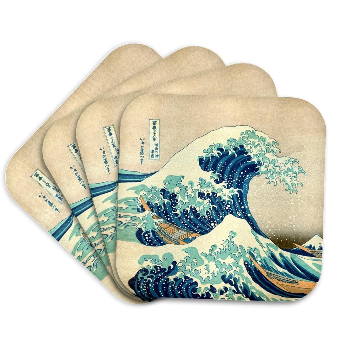 3dRose The Great Wave Off Kanagawa by Japanese Artist Hokusai Dramatic Blue Sea Ocean UkiyoE Print 1830 Soft Coasters Set of 4 CST_155631_1