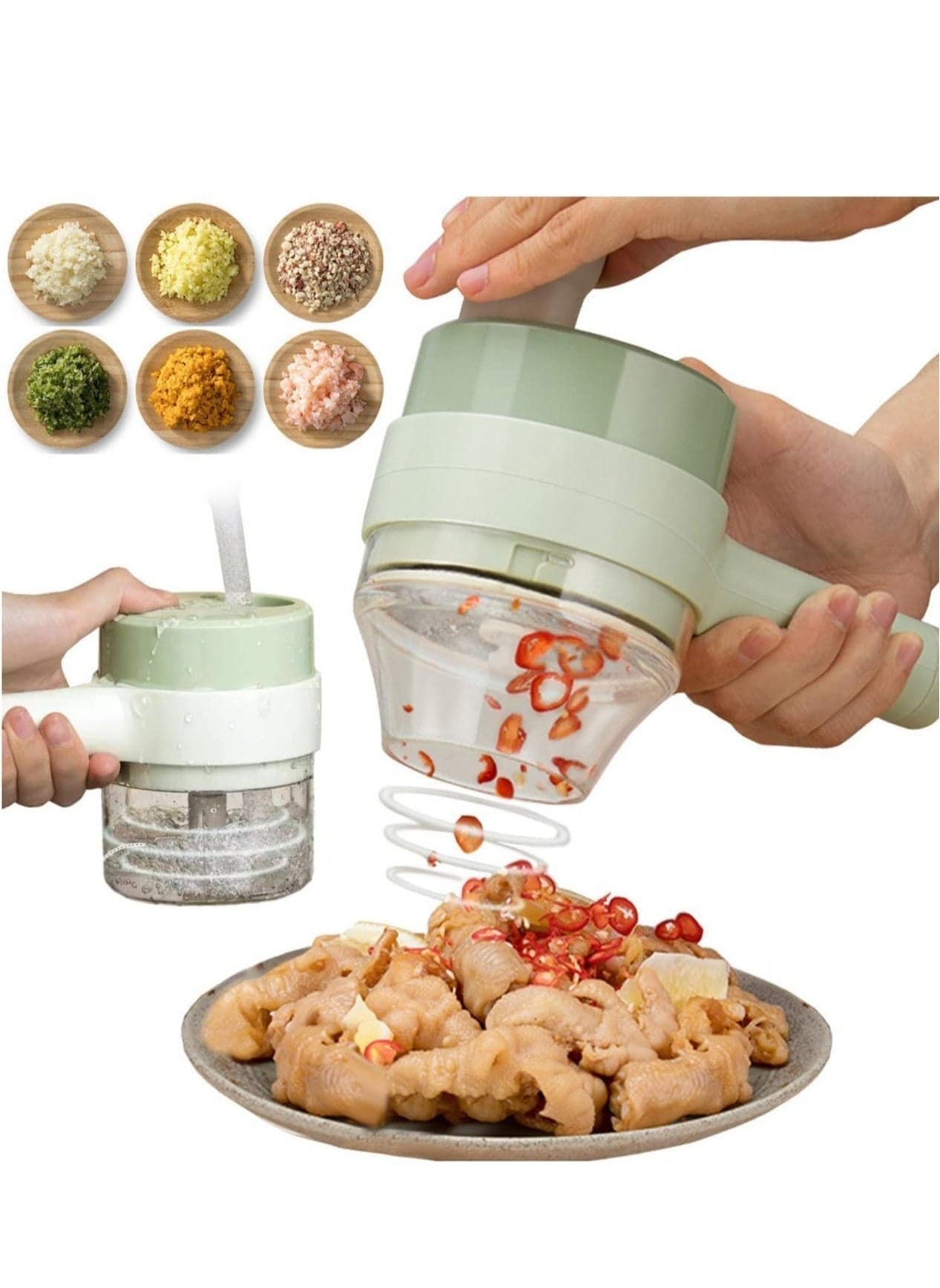 4 in 1 Handheld Electric Vegetable Cutter Set, Vegetable Chopper, Garlic Slicer, Onion Chopper, Electric Food Chopper, Mini Food Slicer and Chopper.