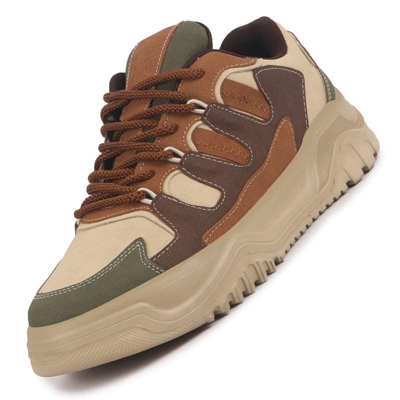 FAUSTO Men FST FJAMC-17007 OLIVE-41 Olive Colorblocked Casual Lace-Up Stylish Chunky Sneaker|Modern Design Sneakers with Comfort Street Style Shoes|Anti Skid Sole (UK 7)