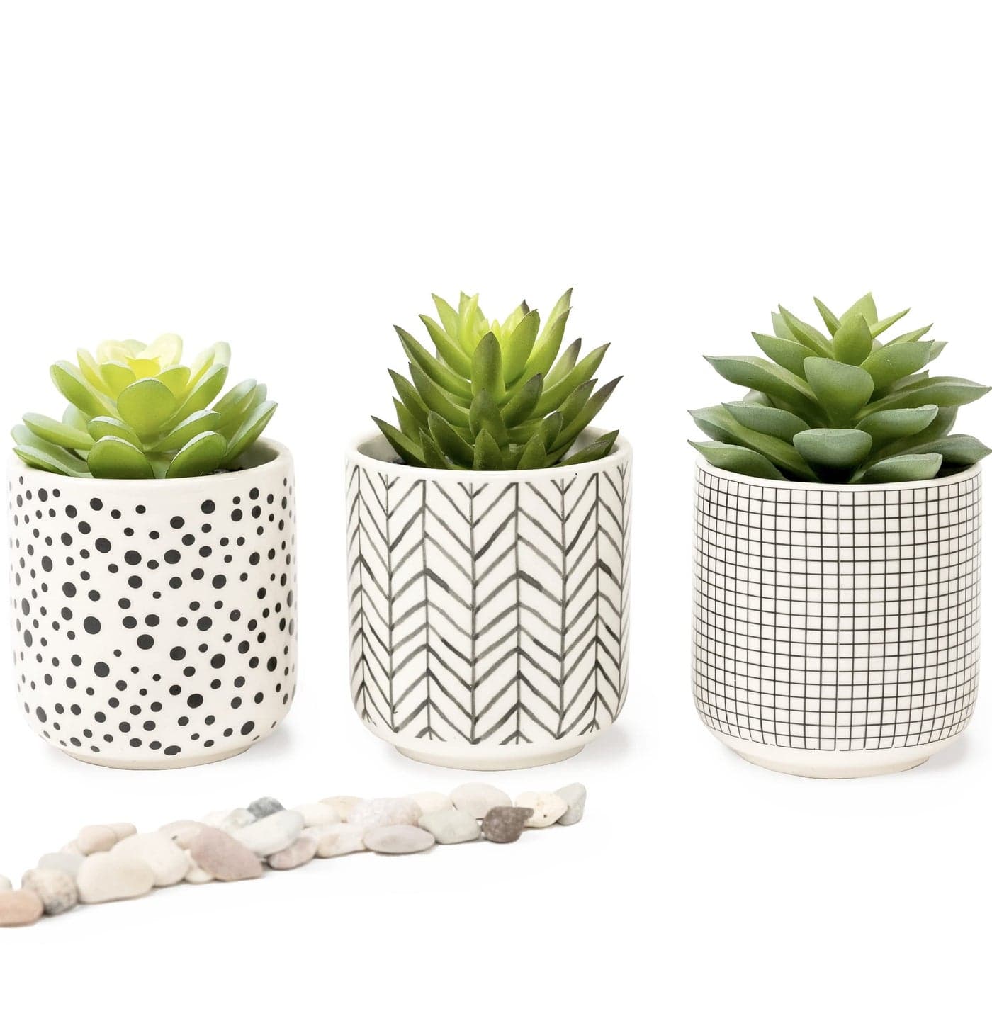 Kurrajong Farmhouse Artificial Succulents in Pots Set of 3 Black and White Pots Faux Plants Indoor for Desk Decor 475 High