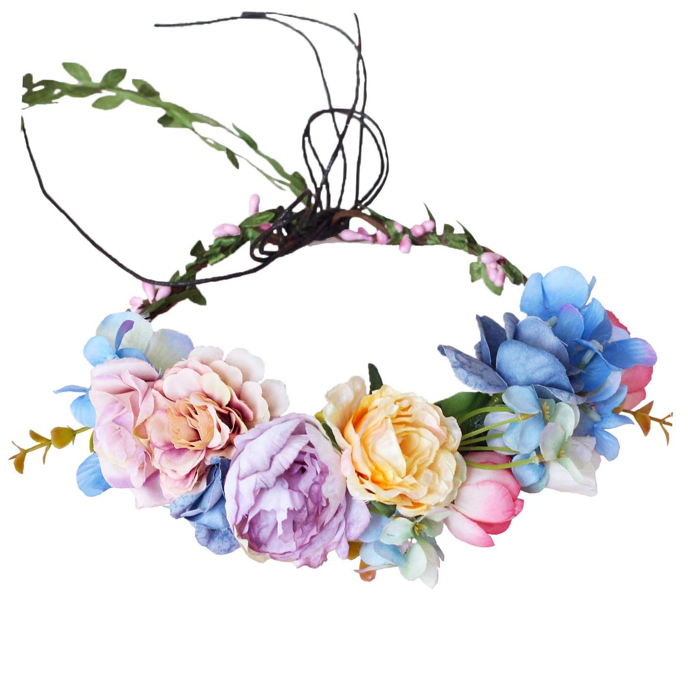 Vivivalue Vine Flower Crown Flower Garland Headband Hair Wreath Floral Headpiece Halo Boho with Ribbon Wedding Party Festival Photos