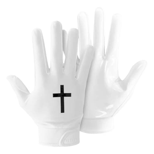 SLEEFS Youth Football Gloves for Men and Women Faith Cross Black Sticky Receiver Flag Football Gloves for Youth Adult Men or Women Stretch Fit No Slip Perfect Grip Machine Washable Medium