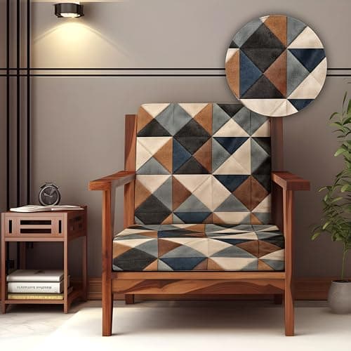 Decorian Soft Velvet Stretchable Printed Solid Sofa Slipcovers, Wooden Sofa Seat Cover, Sofa Back Cushion Covers (Pack of 4, Velvet Brown Navy)