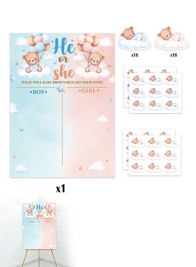 Boys and Girls Reveal Party Games Kits, Games Boys and Girls Reveal Voting Poster Board with Stickers, Chalkboard Design Party Games Kit (Pink+Blue)