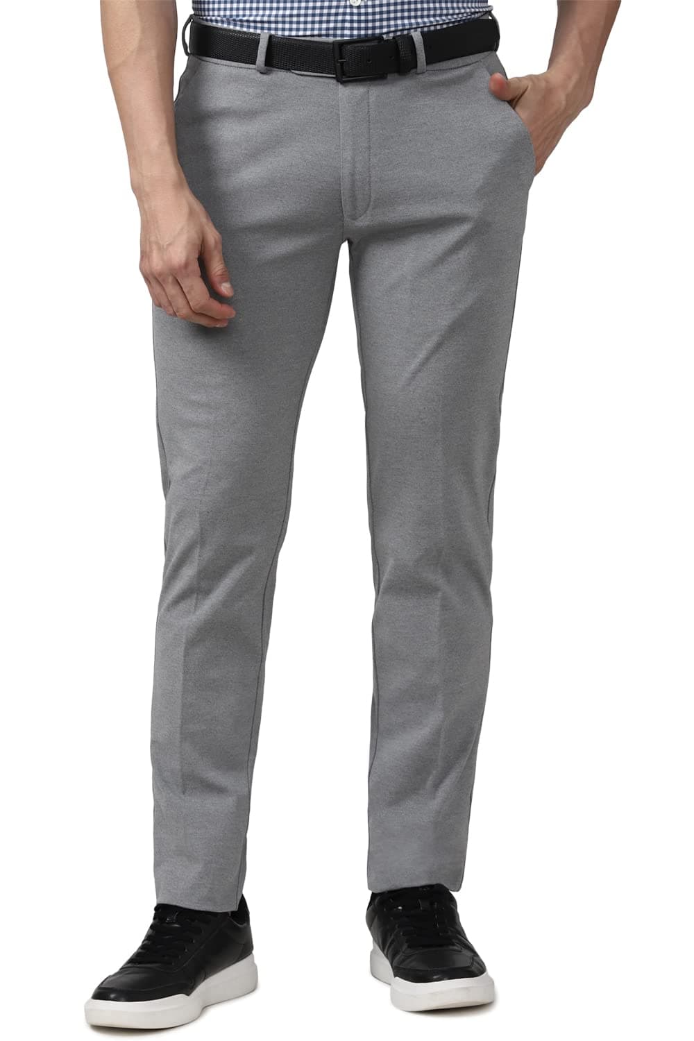 Peter England Men's Mid Rise Formal Stretchable Knit Super Slim Fit Trouser | Comfort Lycra | 360-Degree Stretch Grey