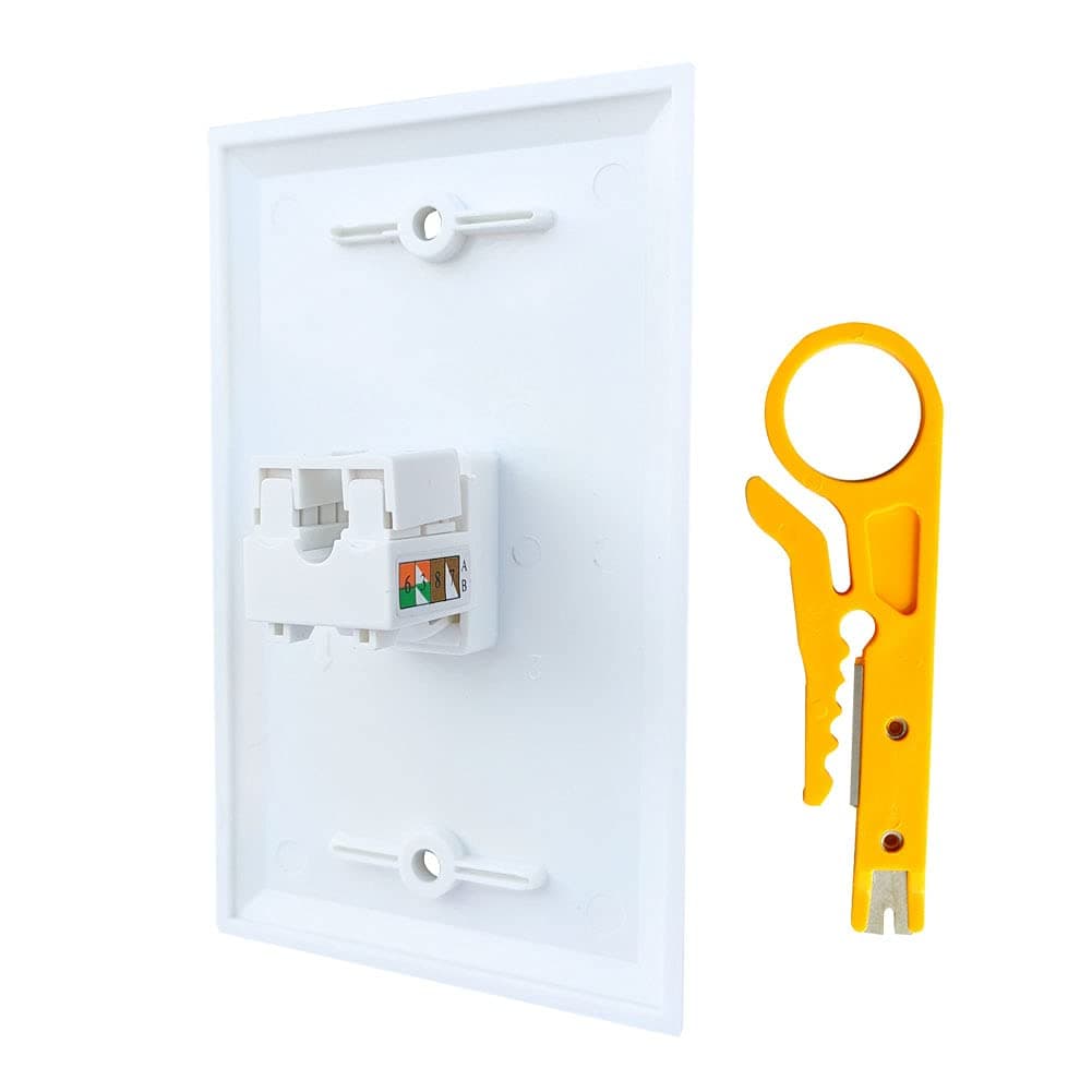 BOPLAT 1 Port CAT6 Ethernet Punch Down Jack Wall Plate with Tool 1 Gang Cat 6 RJ45 Keystone Jack Punchdown Cover Plate for CAT7CAT6CAT5e Network Cable White