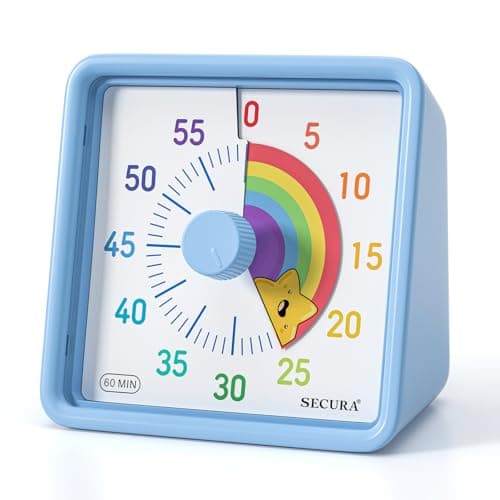 Secura 60-Minute Visual Timer for Kids, Time Clocks, Countdown Timer for Office Kitchen, Classroom Timer for Kids, Silent Time Management Tool (Blue & Star)