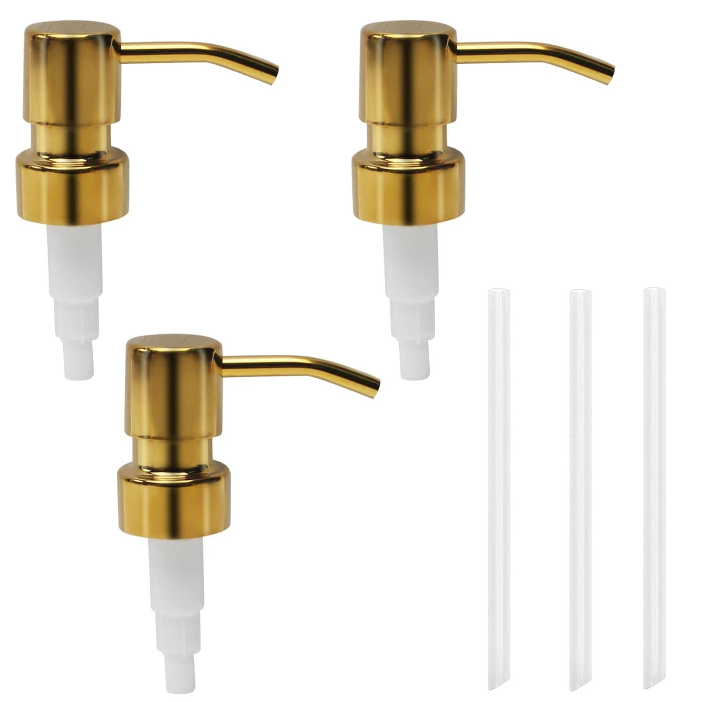 MroMax 3Pcs 304 Stainless Steel Soap and Lotion Dispensers Replacement Pump for 28400 Bottles Jars Bathroom Lotion Pump Head Champagne Gold Tone