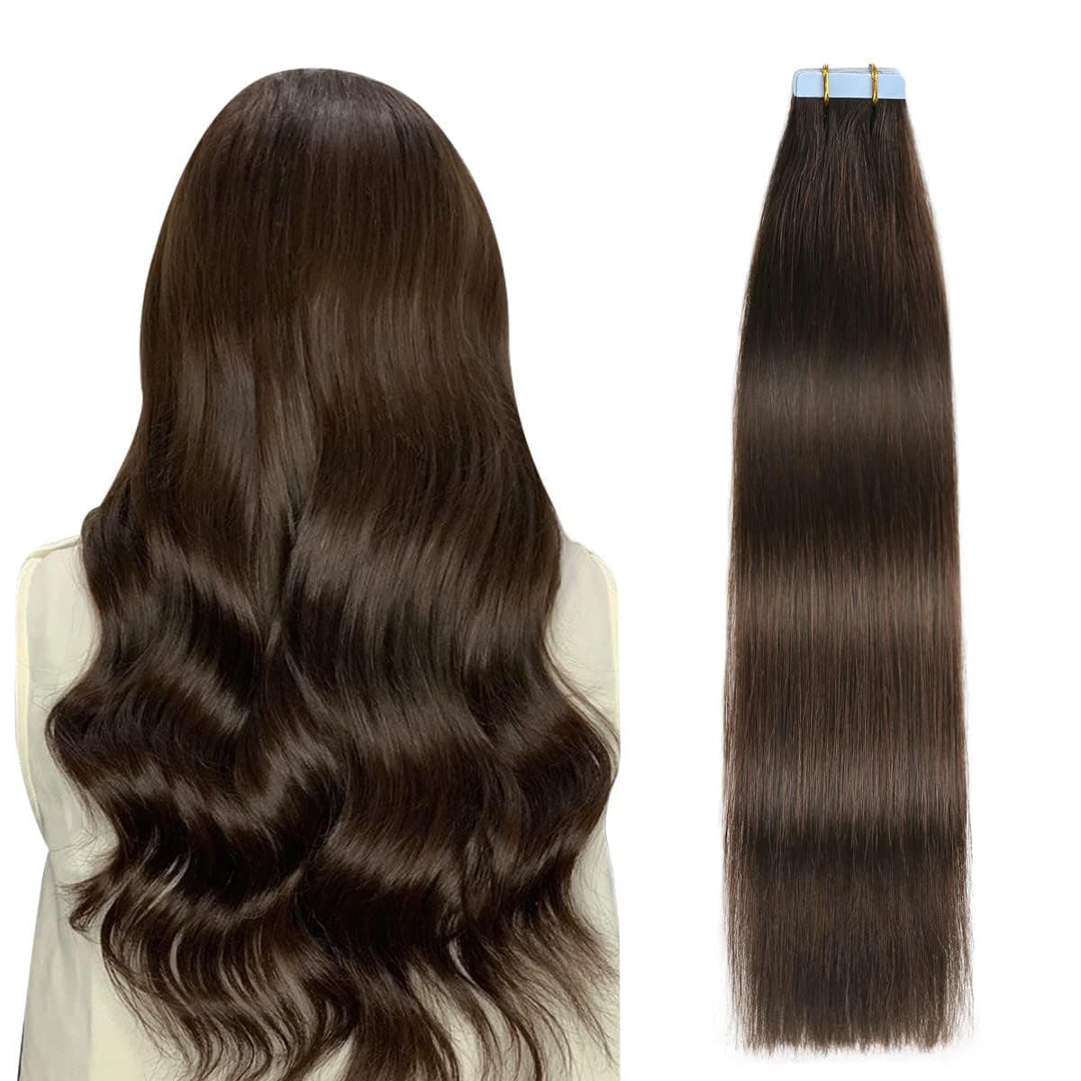 SUYYA Tape in Hair Extensions Human Hair Brown 100 Real Human Hair 12 inches 20pcs 40gpack Straight Seamless Skin Weft Tape in Hair Extensions12 inches 2 Darkest Brown