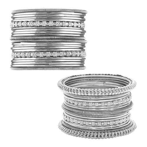 Peora Combo of Oxidized Silver Bangle Set Gift for Women 2.6"