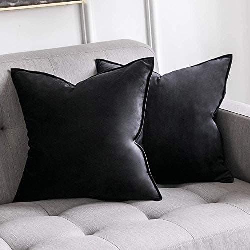 Khooti Decorative Velvet 200 TC Square Cushion Cover Throw Pillow Cover For Living Room Couch Diwan Single Seater Sofa,Colorful Modern Small 20X20 Inches/50X50 Cm (Color-Black)(Set Of 2 Pcs) C2