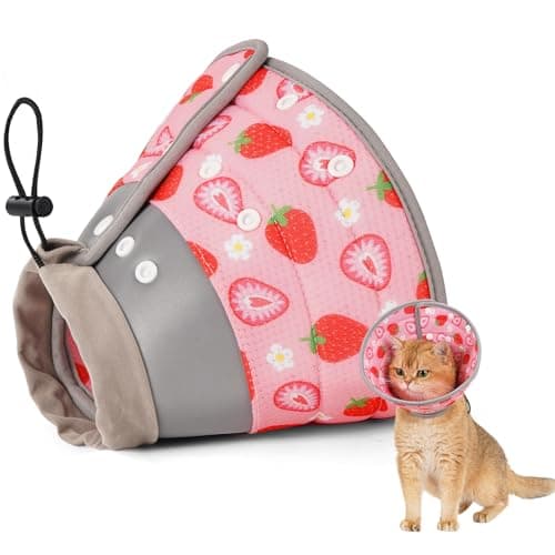 Avont Cat Cone Collar Soft to Stop Licking, Adjustable Foldable Lightweight Kitten Recovery Collar After Surgery for Small Dogs, Elizabeth Cone of Shame Alternative -Strawberry(S)