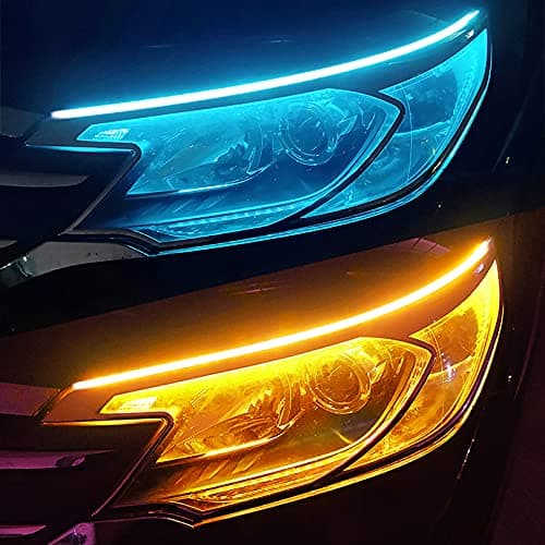 Vilihkc 2pcs LED DRL Car Daytime Running Light Flexible Waterproof Strip Auto Headlights White Turn Signal Yellow Brake Flow Lights 12V