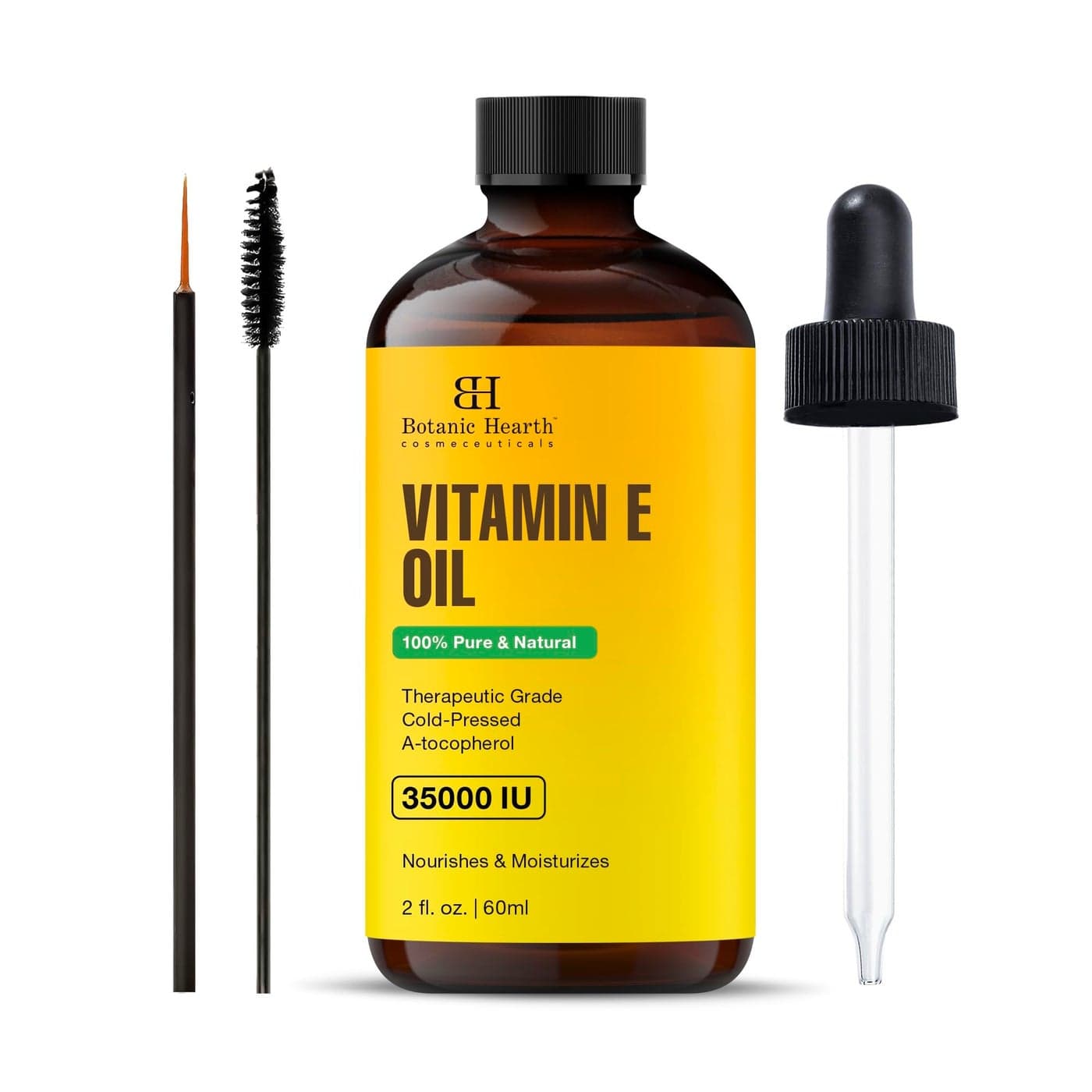 Botanic Hearth Vitamin E Styling Oil Glass Bottle 2 Fl Oz 100 Pure Natural 35000 Iu For Growth Of Nails Hair Eyebrows Eyelashes Includes Brush Set Hair Body Oil
