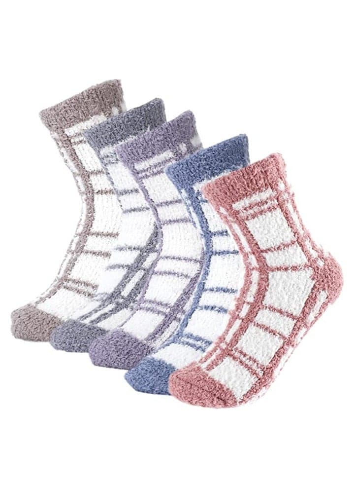5 Pairs Fluffy Soft Socks for Women and Ladies, Winter Warm Comfortable Slipper Socks Thermal Towel Striped Socks for Daily Wear, Home, Bed
