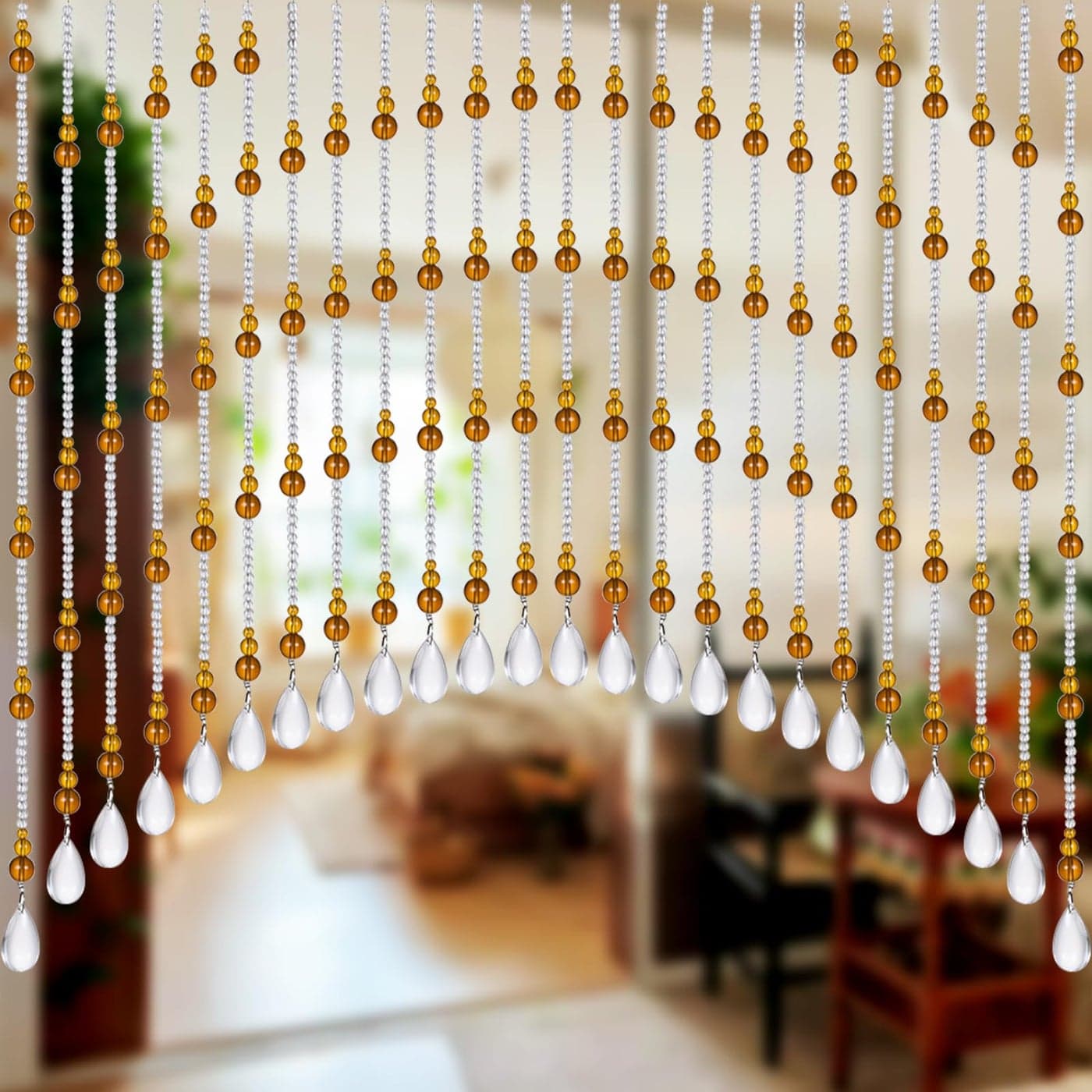 Osunnus Crystal Glass Beaded Curtain for Doorway Hanging Door Beads Curtain Arched Beaded Valance Crystal Hippie Decor for Door Entrance Window Closet 25 Strings Amber