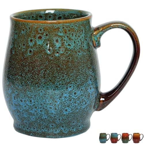 Bosmarlin Extra Large Ceramic Coffee Mug 24 Oz Dishwasher and Microwave Safe Big Oversized Tea Cup Reactive Glaze Blue