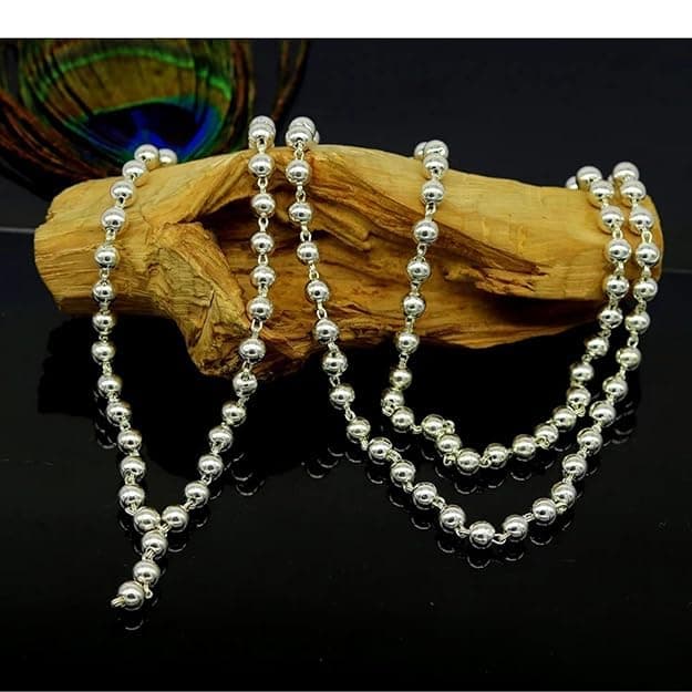 kunya German Silver Foil Coated Shell Jaap Mala for Pooja (108+3 Beads) Unisex Both for Men & Women (5 MM), Beads of Faith, Puja