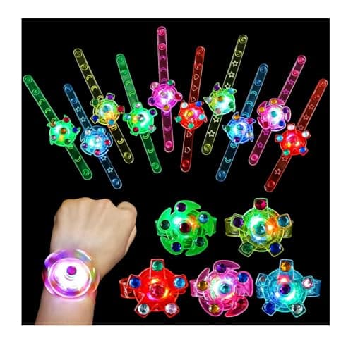 SCIONE 48 Pack LED Light Up Fidget Spinner Bracelets Glow in The Dark Party Favors for Kids 48 812 Treasure Box Toys for Classroom Birthday Gifts Easter Goodie Bags Stuffers for BoysGirls