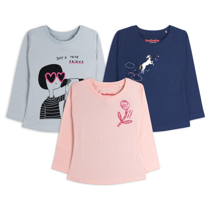 Real Basics Girls Regular Fit Full Sleeves Tshirts Set of 3 (RB-G-FTop-P3-1314-FLYHRSE_FRIND_1ROS)
