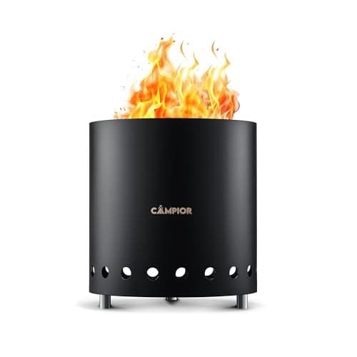 CAMPIOR Wood Burning Fire Pit Stove with Black Exterior Smokeless Outdoor Stove for Efficient Wood Fires Camping and Gatherings Stainless Steel with Removable Ash Pan Stand and Carry Bag