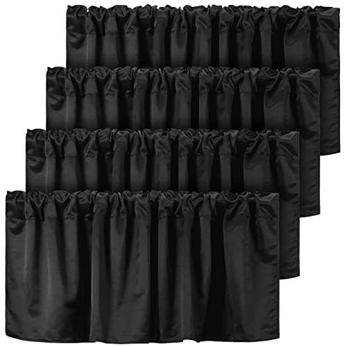 4 Pcs Valance Curtains Blackout Window Curtain Valances Black Blackout Fabric for Windows Basement Curtains Valance Rod Pocket Tier Window Valances for Bedroom Kitchen Living Room, 52 x 18 Inch