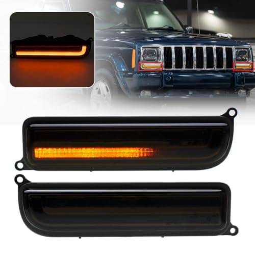 2PCS Sequential Led Front Turn Signal Lights for 1997-2001 J'eep Cherokee XJ Amber Led Bumper Signal Lights White Parking Light Front Corner Side Marker Lamps OEM Replacement 55055142 Smoked Lens