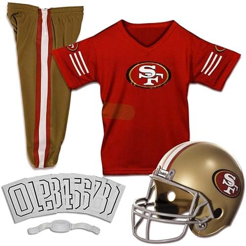 Franklin Sports San Francisco 49ers Kids NFL Uniform Set - Youth NFL Team Jersey, Helmet, Pants + Apparel Costume - Official Gear -Youth Small