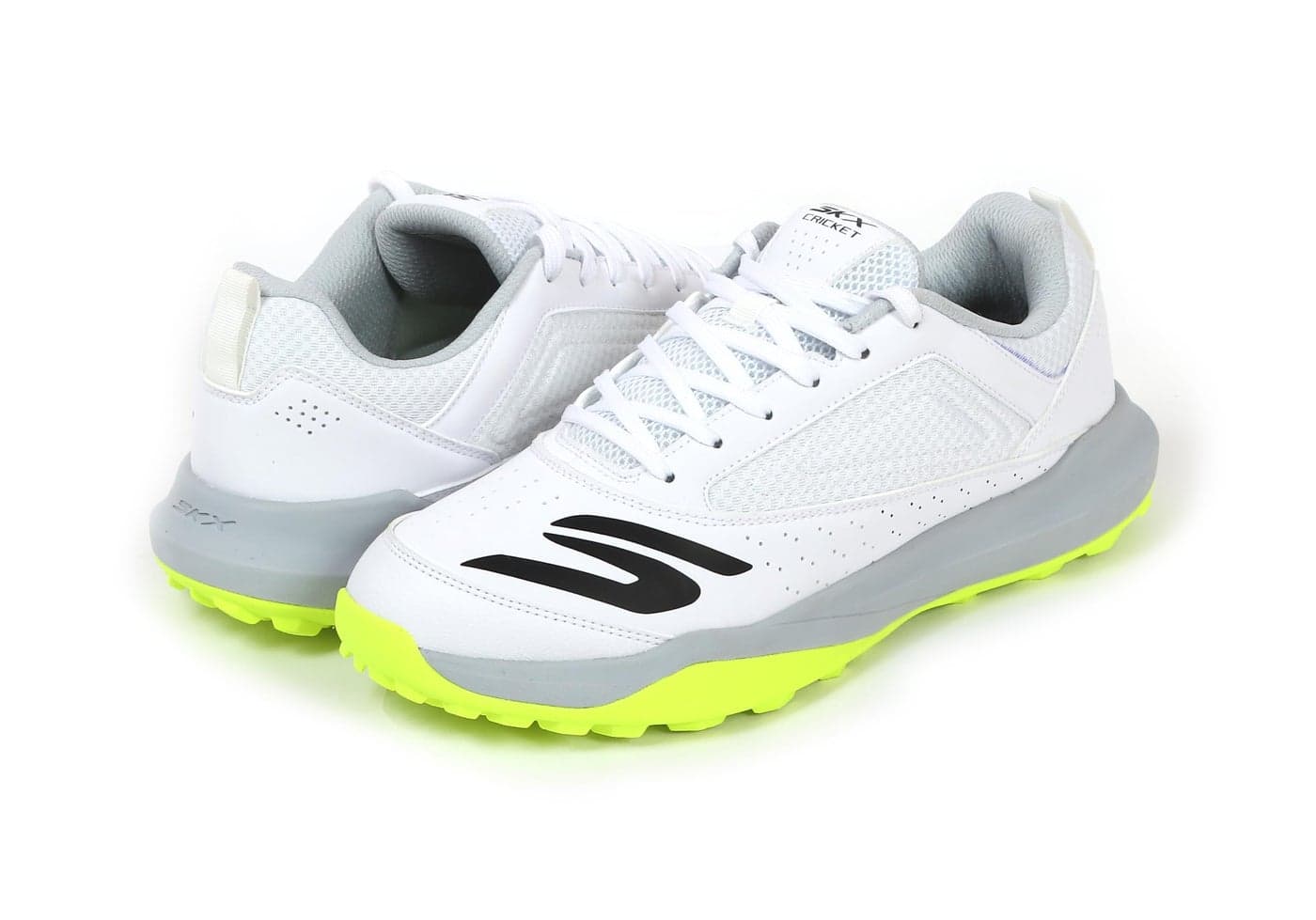 Skechers Men’s Turf Cricket Shoes | Synthetic & Mesh Upper | EVA Cushioning | Rubber Turf Sole (White/Lime, UK Footwear Size System, Adult, Men, Numeric, Medium, 8)