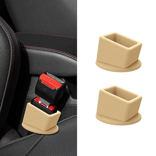 2PCS Car Seat Belt Buckle Holder Silicone Vehicle Rear Front Seatbelt Buckle Booster for Easy Access Auto Seatbelt Fixer to Make Buckling Upright Positioning Universal for Most Cars Khaki