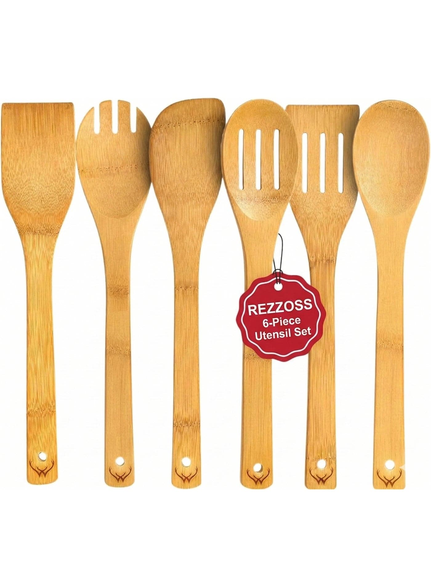 6 PCS Wooden Kitchen Utensil Set – Premium Bamboo Cooking Utensils, Spoon, Fork Spoon, Spatula & Turner, BPA-Free Non-Scratch Kitchen Cookware Tools