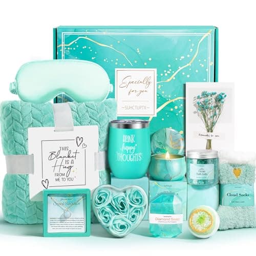 Birthday Gifts for Women, Self Care Gifts Christmas Box Get Well Soon Basket, Ocean Relaxing Spa Gifts Care Package w/ Flannel Blanket, Unique Mothers Day Gift Idea for Mom Her Friend Sister