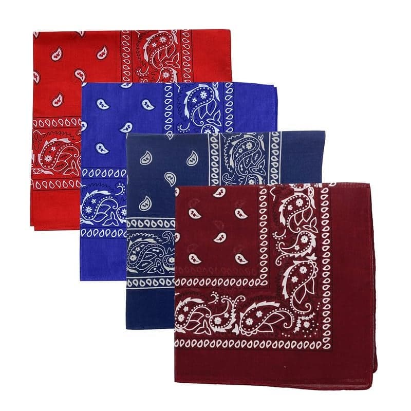 DIKHAWA Unisex Soft Breathable Cotton Paisley Printed Cowboy Bandanas,Headband,Scarf (RED,ROYAL BLUE,NAVY,BURGUNDY_50CM X 50CM_Pack of 4)