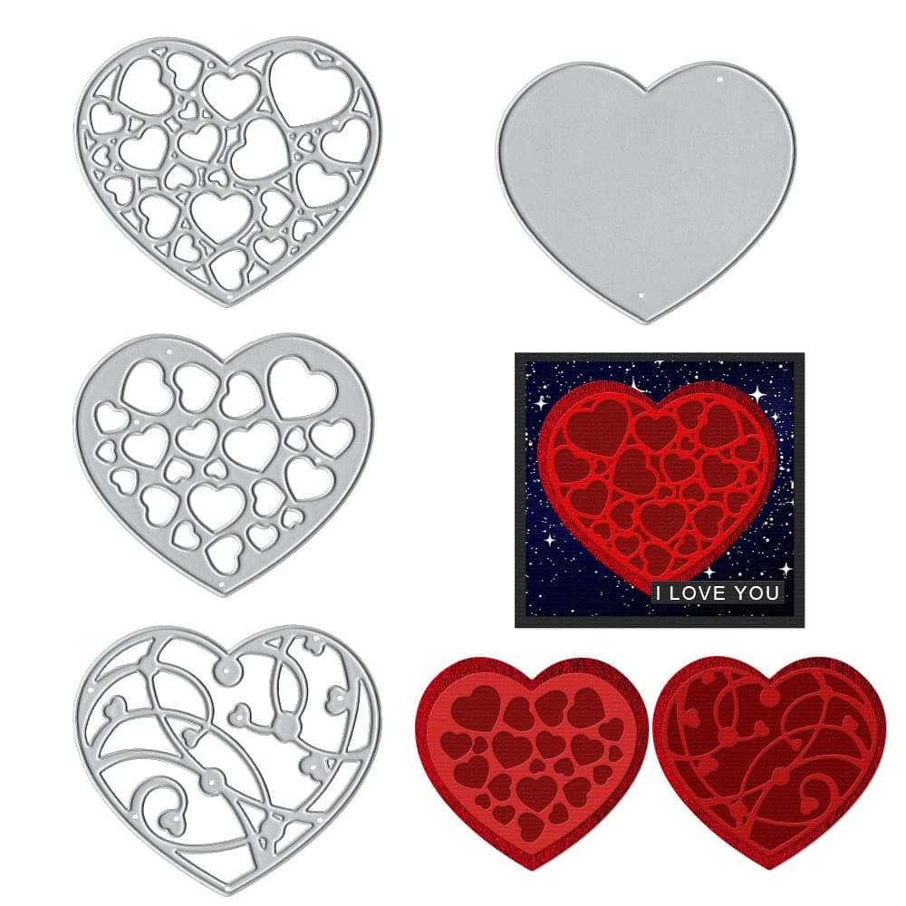 Estivaux 4 PCS Valentines Heart Frame Die Cuts for Card Making Love Frame Cutting Dies Sets Stencils Embossing Template for Wedding Invitation Cards Photo Album Craft Decorations
