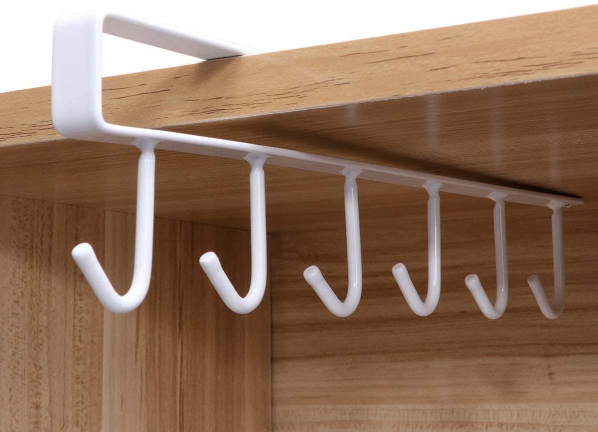 ZAEGO MultiFunction Door Cabinet Hook Hanger Rack Hanging Clothes Coffee Mug Cup Holder Rack Organizer Stand for Kitchen Bathroom Office CounterTable with 6 Hooks Metal 2
