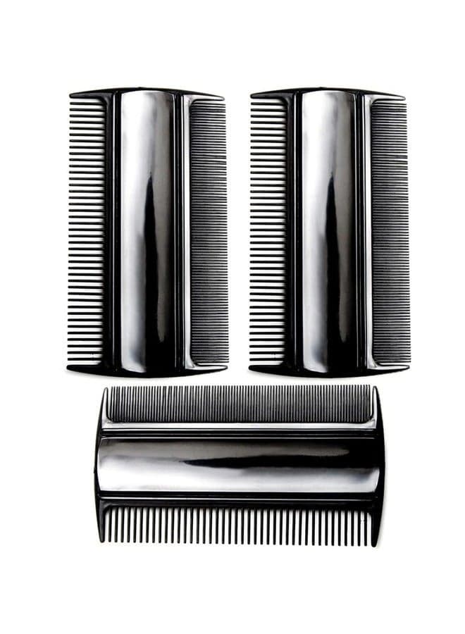 (3 Pack) 3.5" Pocket Hair Comb Beard & Mustache 2 Sides Combs for Men's Hair Beard Mustache and Sideburns (Black)
