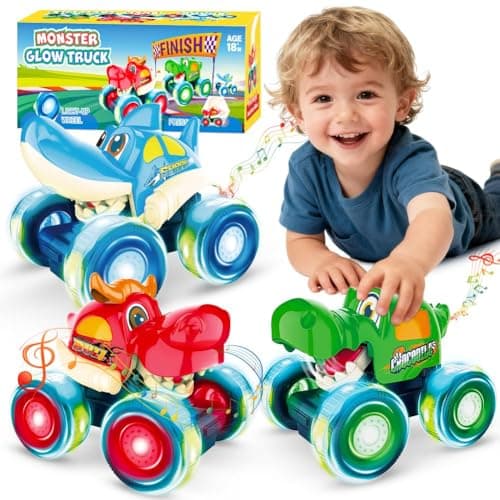 Monster Truck Toys Light Up Monster Trucks for Boys Age 47 Toy Cars for Toddlers 13 with Shark Bull Crocodile Truck Musical Press and Go Cars Kids Gifts for Birthday Easter Basket Stuffers