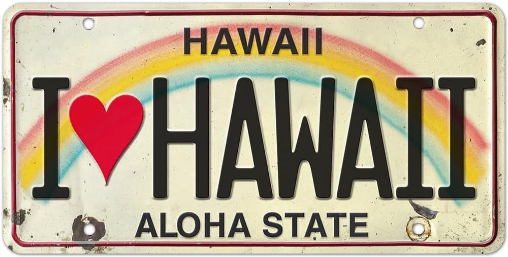 I LOVE HAWAII – Retro Vintage Hawaii Decorative Embossed Souvenir Novelty Sign – Not for Vehicle Use