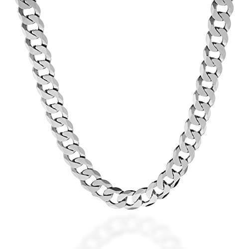 QUADRI - Extra Shiny Mens Cuban Link Chain 10mm in 925 Sterling Silver Italian Diamond Cut Necklace - 22 Inch - Premium Quality Jewelry - Gift Box Included