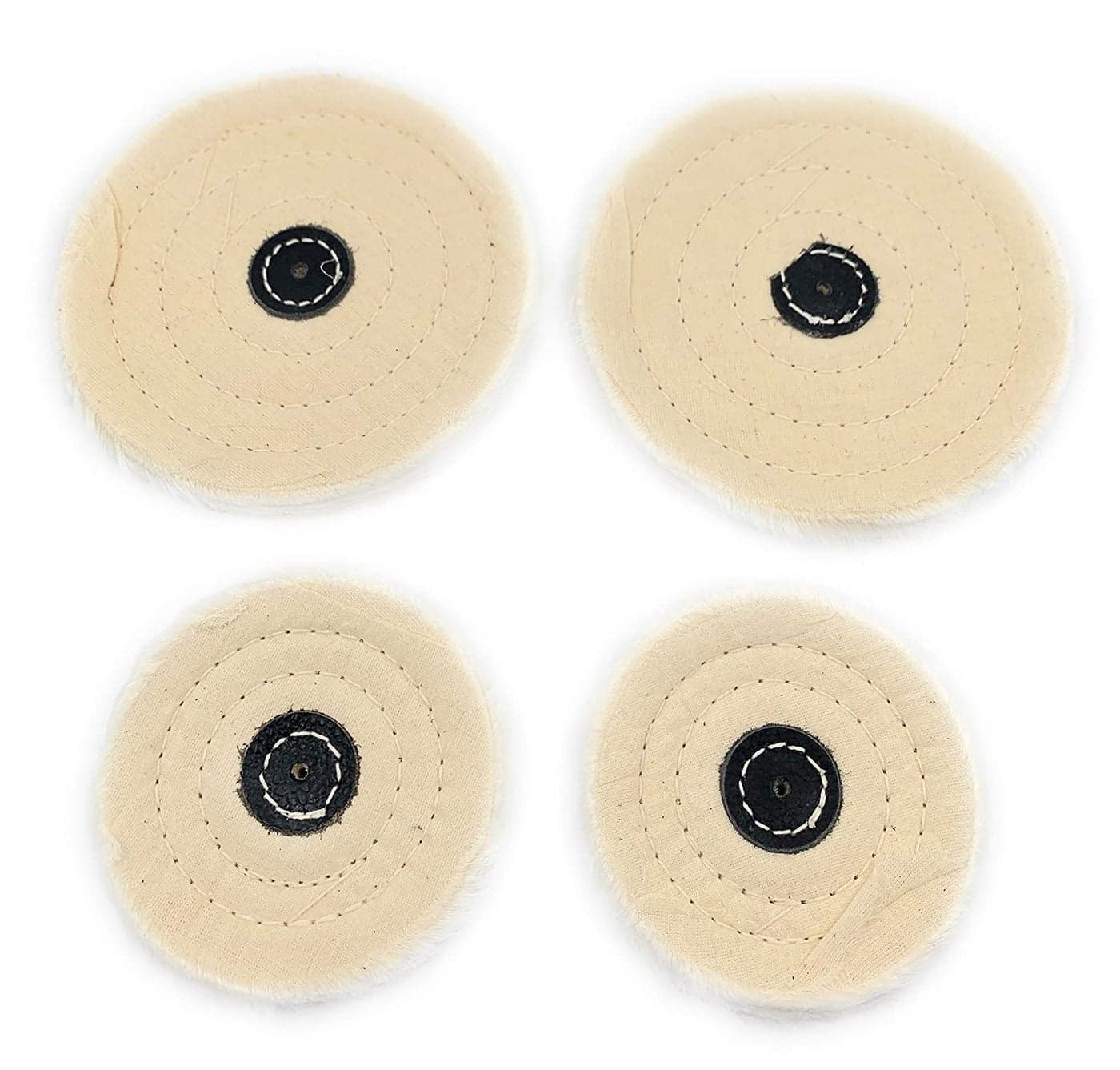 Fozti Polishing White Muslin Cloth Buff 4x50 6 x50 Folds Stitched Buffing Wheel Leather Hub Kit of 4 to Polish Buff Gold Other Metals for JewelleryWatchmakingHobby Craft for Bench Grinder