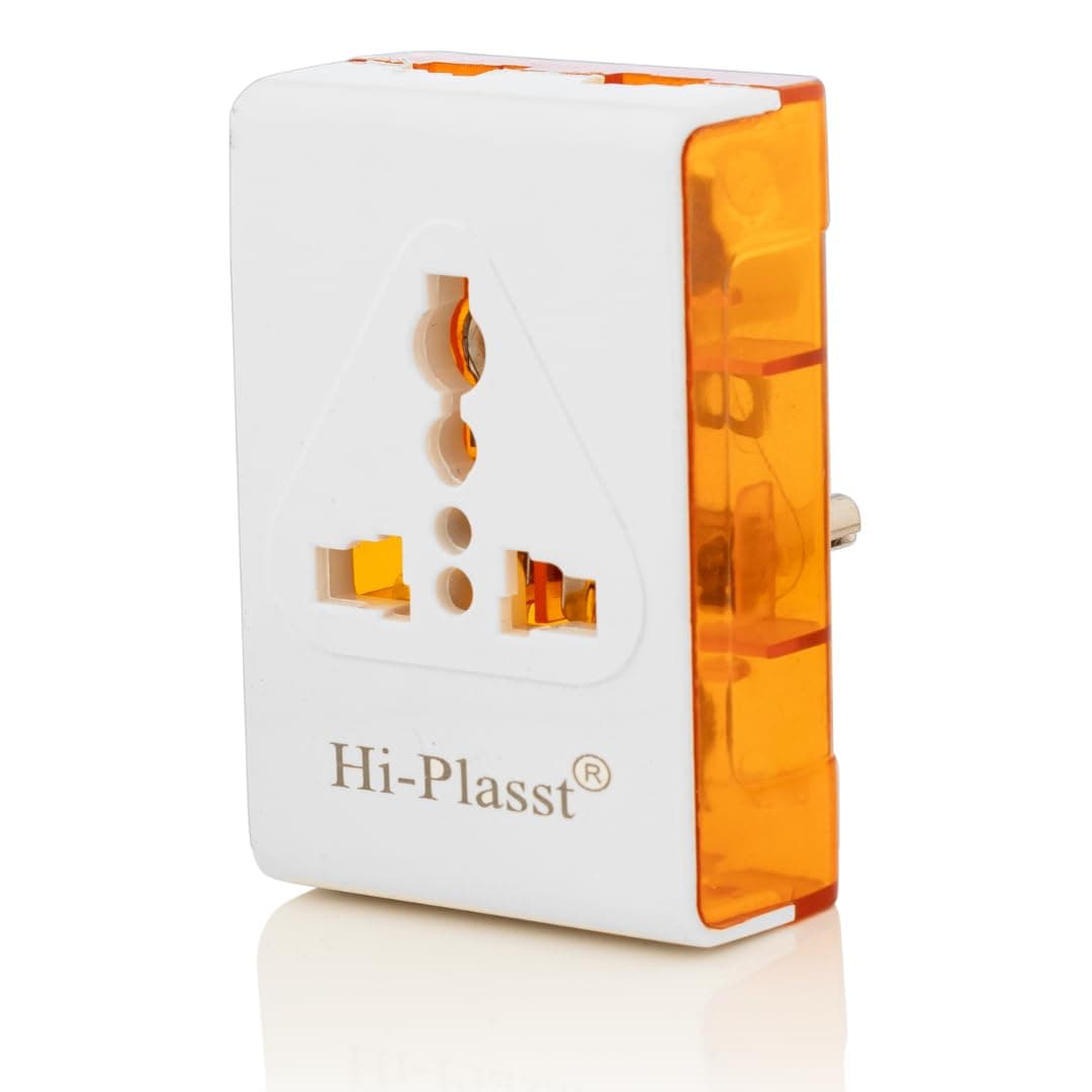 HiPlasst 3 Pin Multi Plug Extension Socket Travel Adapter6A Universal Multi Plug White Portable Socket Adapter