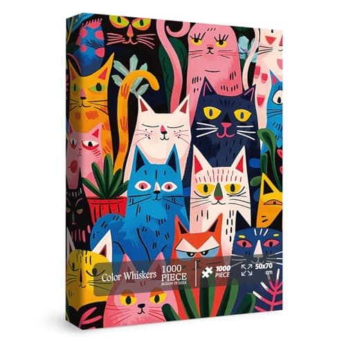Colorful Cat Puzzle for Adults 1000 Pieces Funny Animal Jigsaw Puzzle Cute Kitten Plant Puzzle