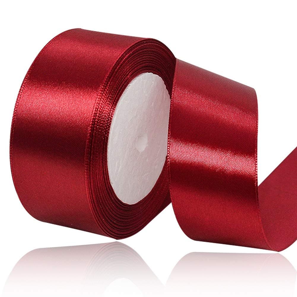 Solid Color Burgundy Satin Ribbon 1 Inches x 25 Yards Fabric Satin Ribbon for Gift Wrapping Crafts Hair Bows Making Wreath Wedding Party Decoration and Other Sewing Projects