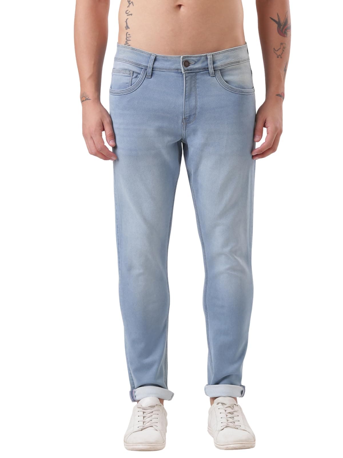 TURMS Men's Cool Tech Jeans All Degree Anti Odor UV Protectant Travel Edition Mid Rise Light Blue Denim Pants | Stretchable Comfort Cotton Rich