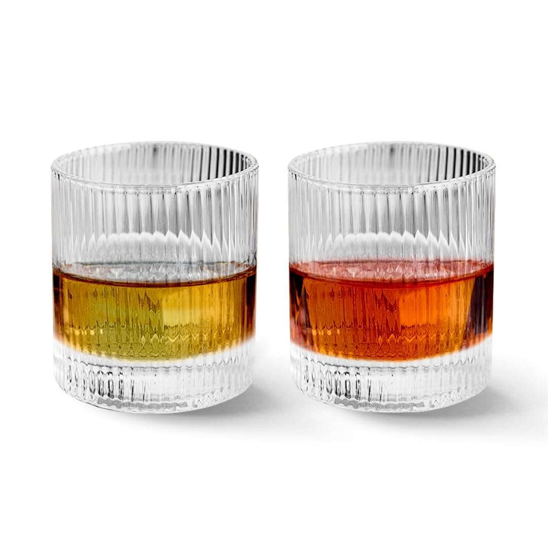 LEMONSODA Premium Vintage Straight Line Highball Cocktail Drinking Glass and Tumbler Set of 2 Perfect for Margaritas Cocktails Juices 10 oz