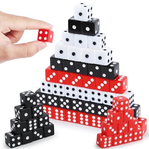150 Pieces Dice Set 16mm Standard Game Dices with Black White Red Acrylic 6 Sided Colored Bulk Casino Dice for Casino Theme Party Board Games Vegas Birthday Party Supplies Square Corner