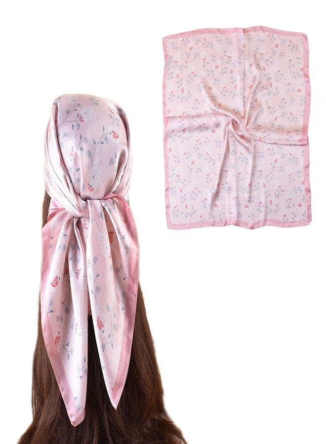 Head Scarf for Women Like Silk Scarf Hair Scarf Printed Square Scarf Bandanas for Sleeping 27 Inches (Small Floral-Pink)